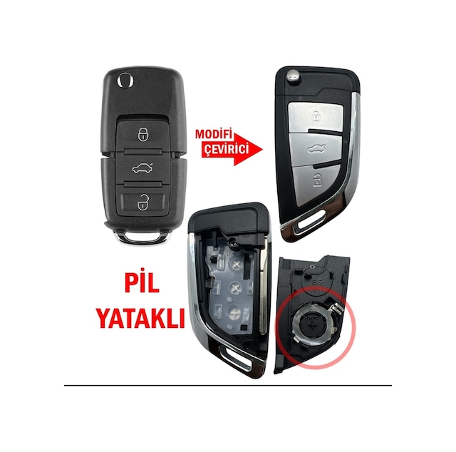 Gma Keys Volkswagen Vw Golf Polo Jetta Bora Passat Transporter 3 Tuşlu Dönüşüm Çevirici Anahtar Kumanda Kabı