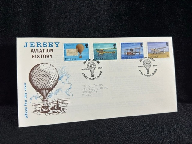 1973 Jersey Havacılık Temalı İlk Gün Zarfı Jersey Aviation History Fdc Teşhir Ürün