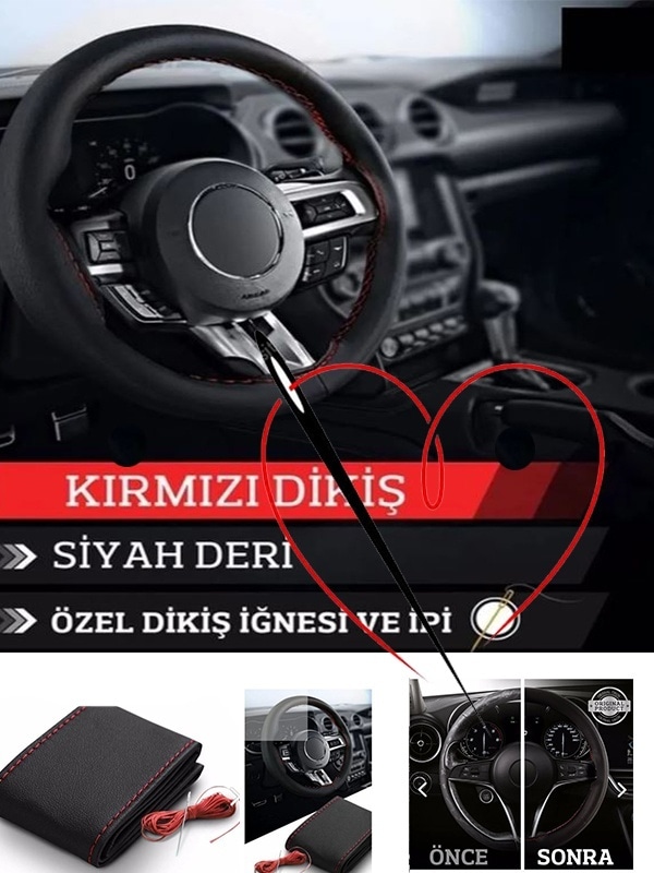Renault Symbol 3 2013 Ve Sonrası Deri Direksiyon Kılıfı Dikmeli Kırmızı Dikişli Diğer