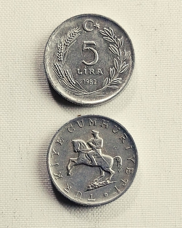 5 Lira 1982 Eski Koleksiyon Madeni Para.