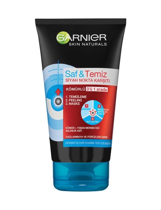 Garnier Saf & Temiz Siyah Nokta Karşıtı 3'ü 1 Arada Kömürlü Peeling 150 ML