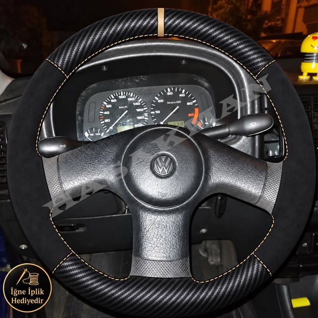 Volkswagen Vento Dikme Direksiyon Kılıfı Alcantara Süet Mat Karbon Bej Yüzük Ve Dikiş 3 Kollu-tuşsuz 1995-1998