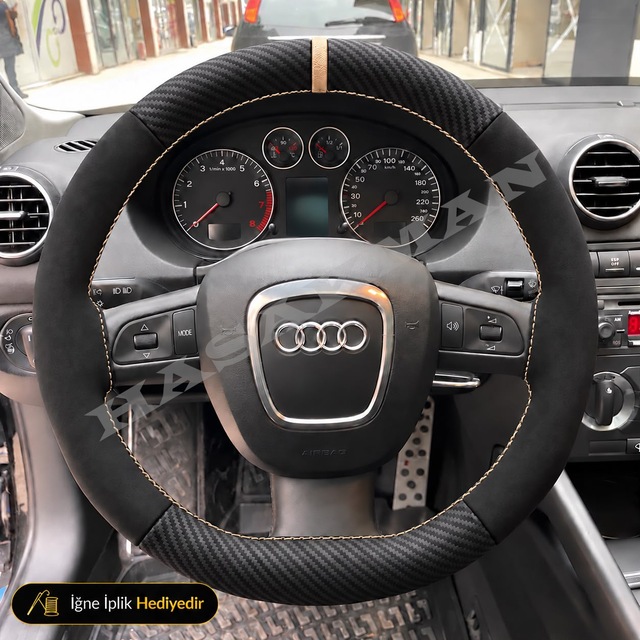 Audi Q7 4l Dikme Direksiyon Kılıfı Alcantara Süet Mat Karbon Bej Yüzük Ve Dikiş 3 Kollu Tuşlu Spor 2005-2009