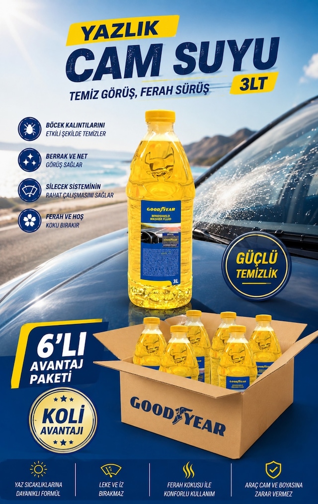 Goodyear Goodyear 6'lı Yazlık Cam Suyu 3 Lt 18 Litre