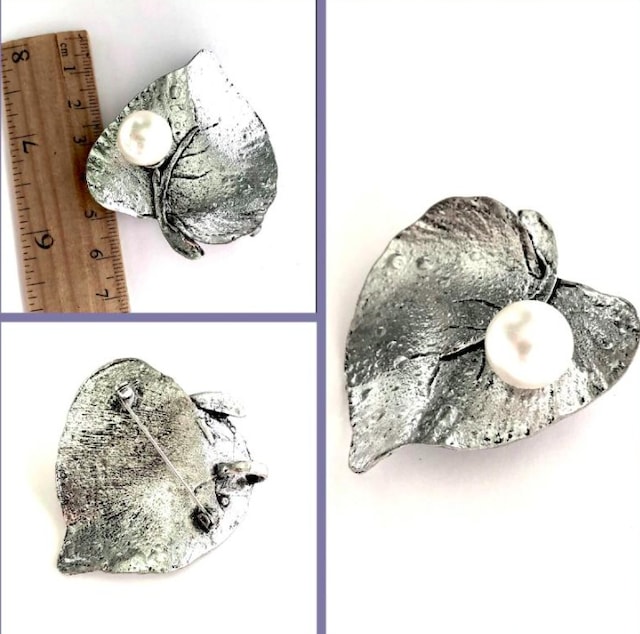 Omeniv Vintage Retro Tarz Gümüş Ton Yaprak İnci Broş-Kolye Ucu 37881733 Teşhir Ürün