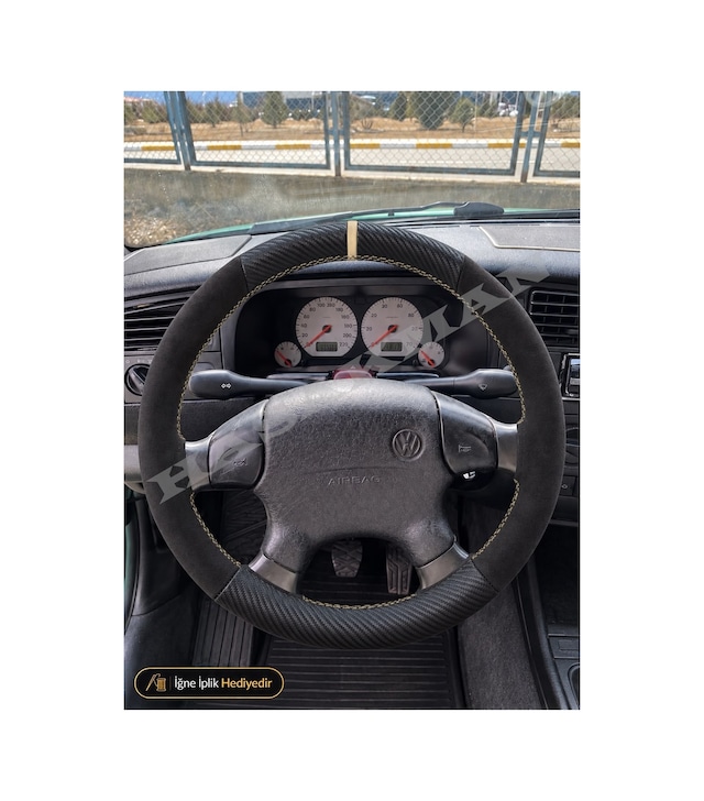 Volkswagen Caddy 2 9k Dikme Direksiyon Kılıfı Alcantara Süet Mat Karbon Bej Yüzük Ve Dikiş 1996-2003