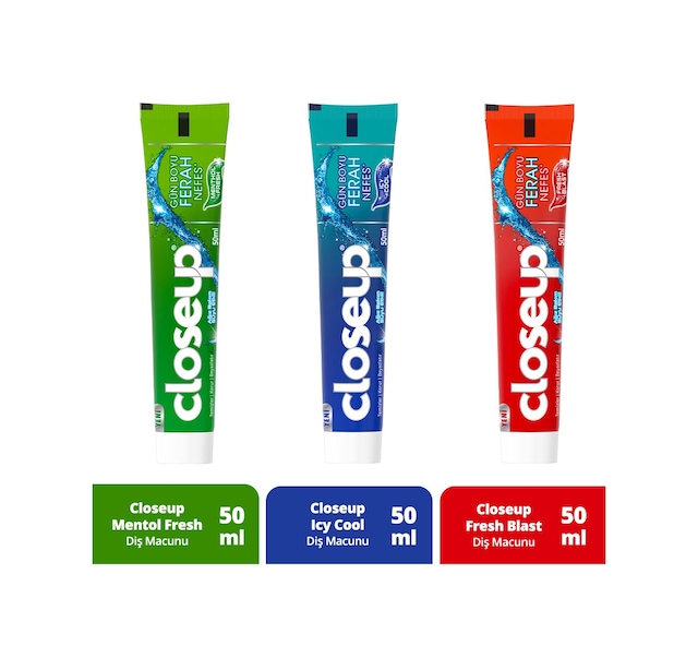 Close Up Diş Macunu Fresh Blast 50 ML + Close Up Diş Macunu Icy Cool 50 ML + Close Up Diş Macunu Menthol Fresh 50 ML