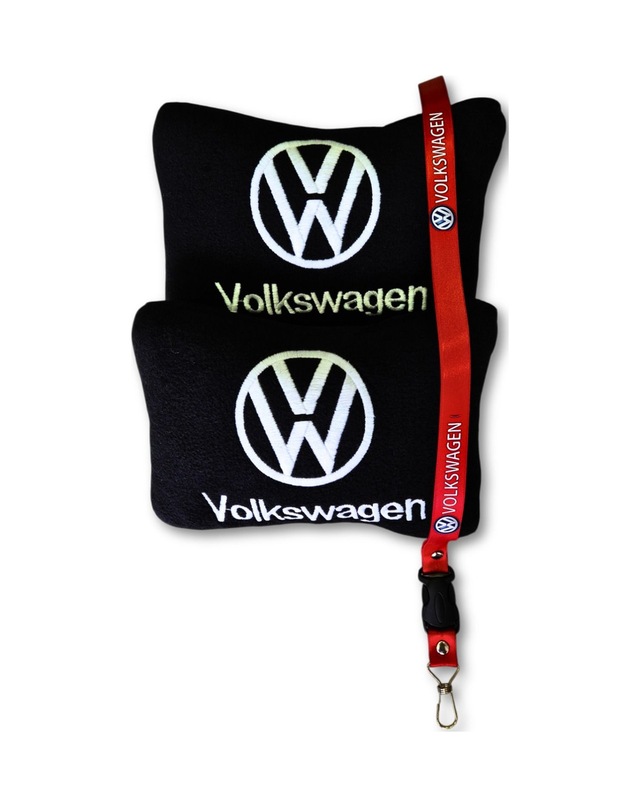 Volkswagen Uyumlu Siyah Polar Ortopedik Seyahat Boyun Yastığı & Kırmızı Oto Ayna Askısı