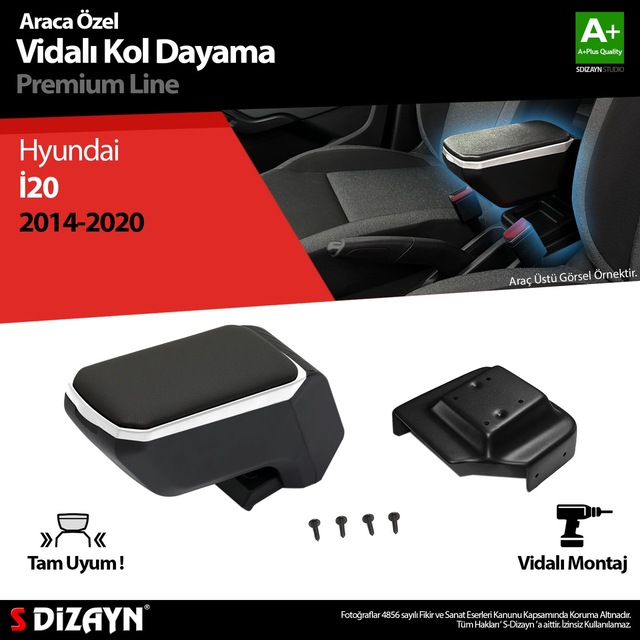 S-dizayn Hyundai İ20 Kol Dayama Kolçak Abs Vidalı Gri 2014-2020 A