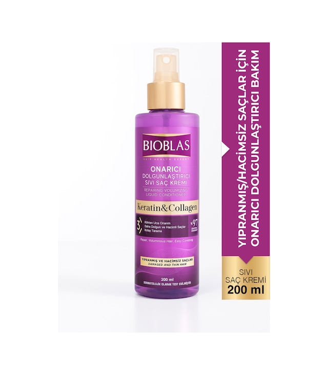 Bioblas Keratin Kolajen Sıvı Saç Kremi 200 Ml - Onarıcı, Dolgunlaştırıcı, Kolay Tarama