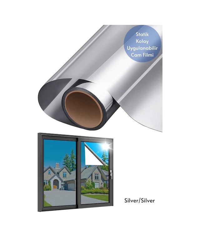 Technojet 50x100 Cm Aynalı Cam Filmi Silver Silver Statik Uv Güneş Koruyucu Cam Kaplama