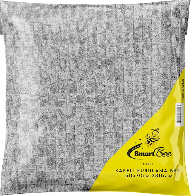 Smartbee Mikrofiber Kareli Araç Kurulama Bezi 50X70 380Gr/M2 -Gri