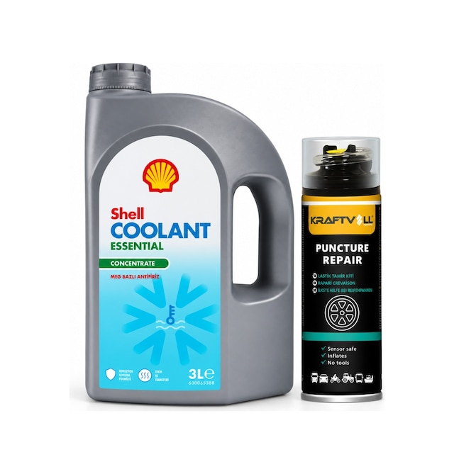 Shell Coolant Antifriz Mavi 3 Litre + Lastik Tamir Kiti 400 Ml