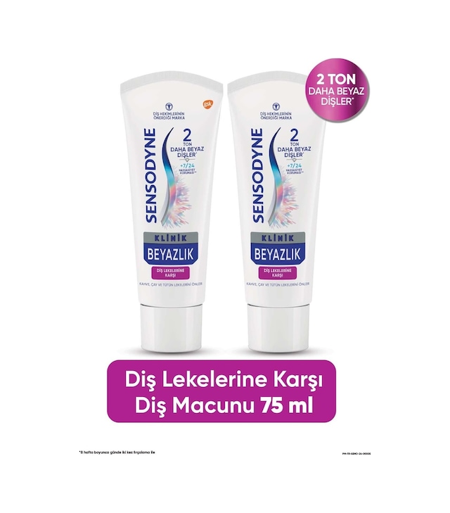 Sensodyne Klinik Beyazlık Diş Lekelerine Karşı Diş Macunu 2 x 75 ML
