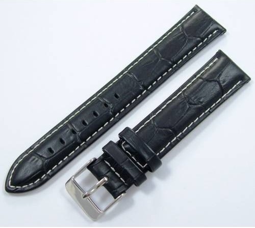 Bizon Deri Saat Kayışı 24Mm Siyah Saat Kordonu Beyaz Dikişli Krok