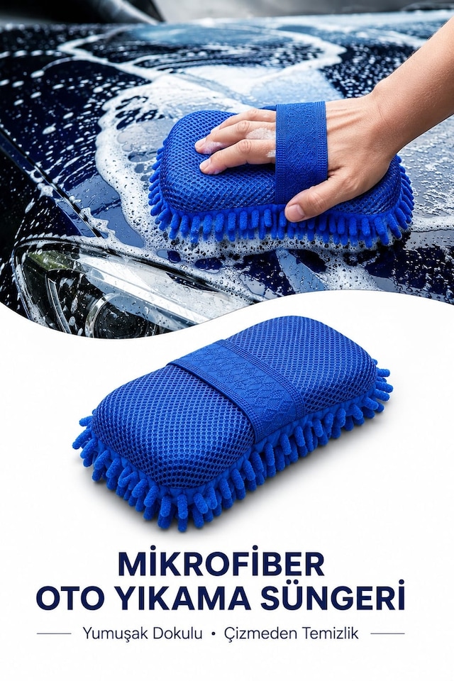 Deconitte Mikrofiber Oto Yıkama Süngeri, Çizmez Araç Temizlik Pedi, Ergonomik El Bantlı Araba Sünger