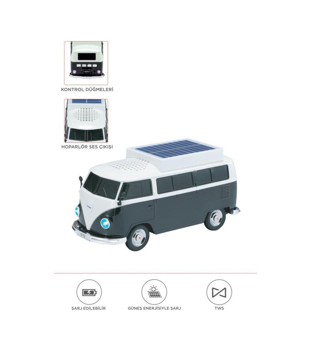 Bluetooth Hoparlör Retro Araba Vosvos Tasarımlı Solar Şarjlı Speaker D70