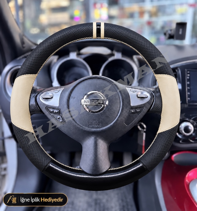 Nissan Micra K13 Dikme Direksiyon Kılıfı Delikli Deri Parlak Siyah Bej Detay Çift Yüzük Ve Dikiş Tekna-match-çift Tarafı Tuşlu 2013-2017