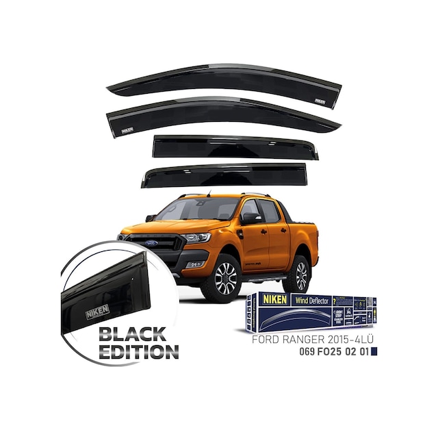 Niken Ford Ranger Cam Rüzgarlığı Siyah Kromlu Black Edition Niken 2012 / 2021