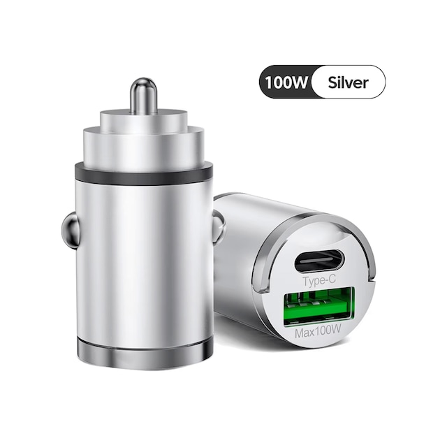 Mega Oto Market 100w Mini Silver Çakmaklık Usb Type-c Soketli Araç İçi Süper Hızlı Şarj Adaptörü