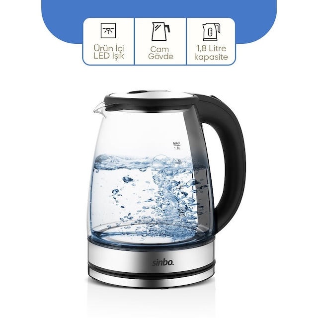 Cam - Ledli Kettle 1.8lt Gizli Rezistans - Kablosuz 360 Derece Gövde 1500w Sk-8033 5691