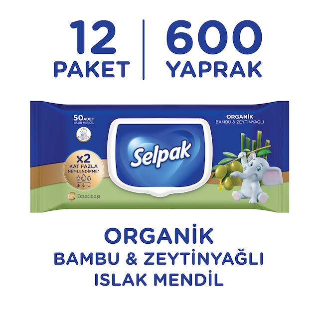 Selpak Organik Bambu Özlü&Organik Zeytinyağlı Islak Mendil 12'li