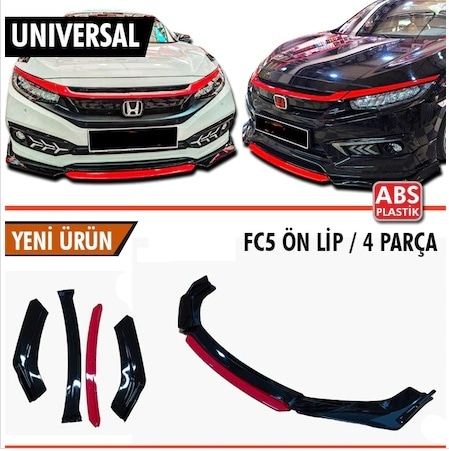 Universal Esnek 4 Parça Kırmızı Dilli Lip Piano Black Flaplı Abs