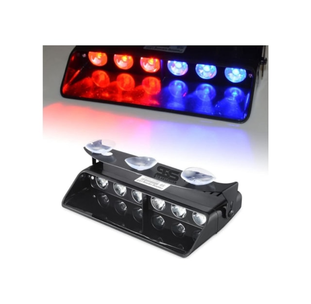S6 Polis Çakar Lamba Cam Içi Vantuzlu 6 Led Kırmızı Mavi Çakmaklık Girişli 12 Mod Polis Lamba