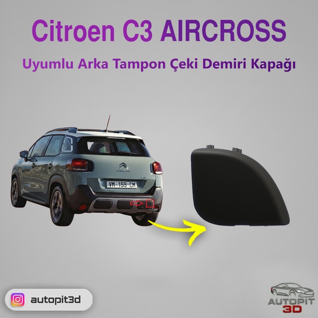 Citroen C3 Aircross 2021 Uyumlu Arka Tampon Çeki Demiri Kapağı