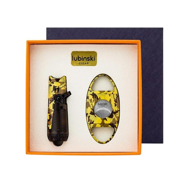 Lubinski Yeni Seri Çakmak Ve Kesici Puro Seti Camo Yellow Lb-717
