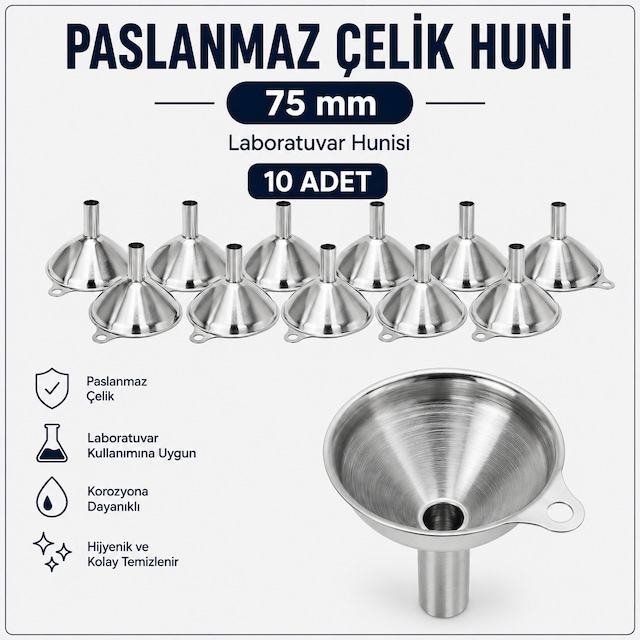 Huni Paslanmaz Çelik 75 Mm-laboratuvar Hunisi 10 Adet