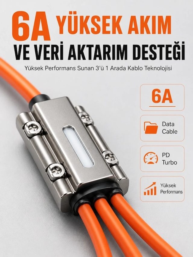 Ers 120w Hızlı Şarj Destekli 3'ü 1 Arada Çok Amaçlı Şarj Ve Veri Aktarım Kablosu