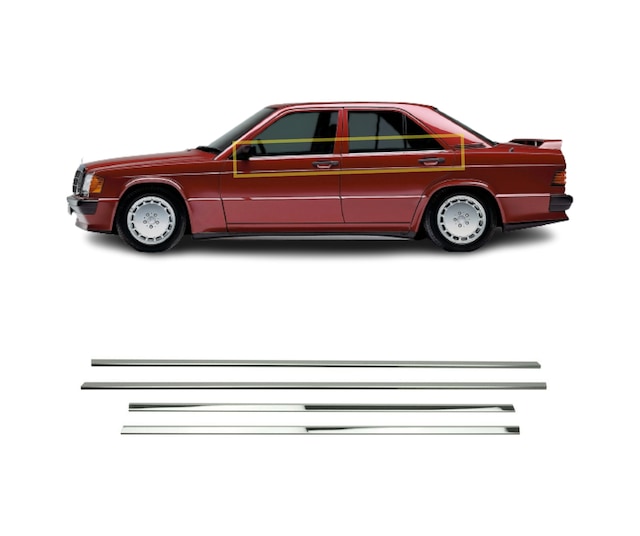 Mercedes W201 E-190 Krom Cam Çıtası 1983-1993 4 Parça P.Çelik