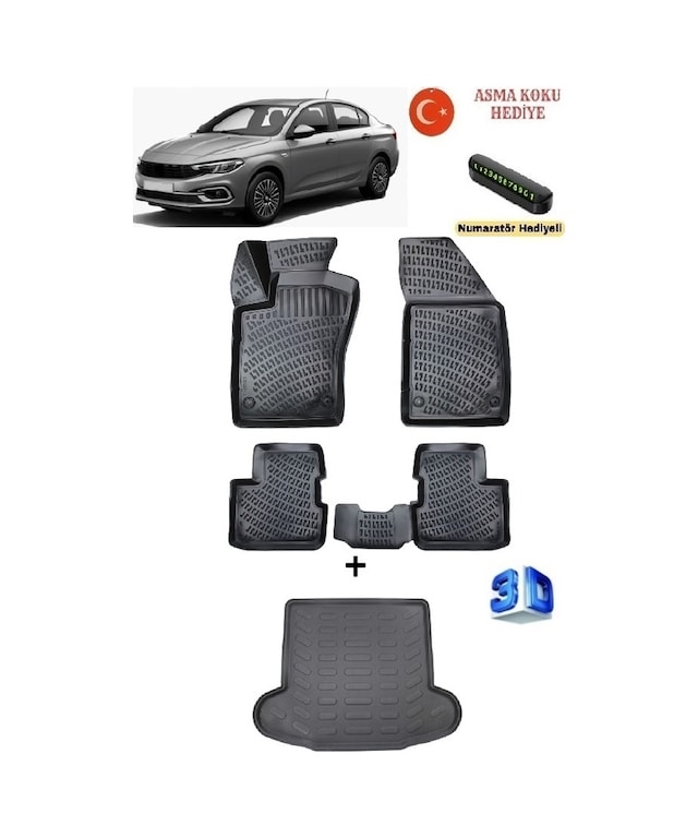 Rizline Fiat Egea Sedan 2015 Sonrası Uyumlu 3d Havuzlu Paspas Ve Bagaj Havuzu Seti Asma Koku Ve Numaratör