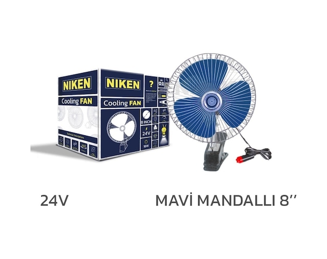 Niken Oto Vantilatör 24v 8 İnch Mandallı Çakmak Girişli