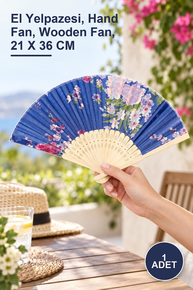 1 Adet Ahşap Yelpaze El Yelpazesi, Hand Fan, Wooden Fan, 21 X 36 Cm