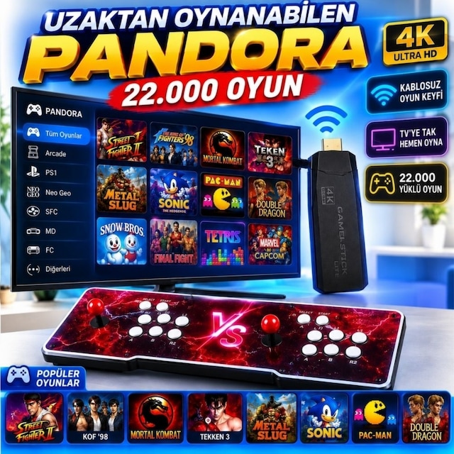 Schitec 4khd 3d Gamebox Arcade 48 Emülatörlü Oyun Konsolu Pandora Atari Makinası 50000 Oyunlu Tv Baglanan Makina