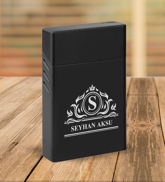 Bk Gift Kişiye Özel Siyah Slim Boy Metal Sigara Kutusu-12