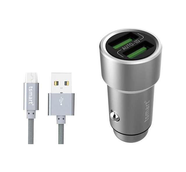 Tsmart Micro Usb Şarj Kablolu 2 Usb Metal Araç Şarj Seti 3.6A
