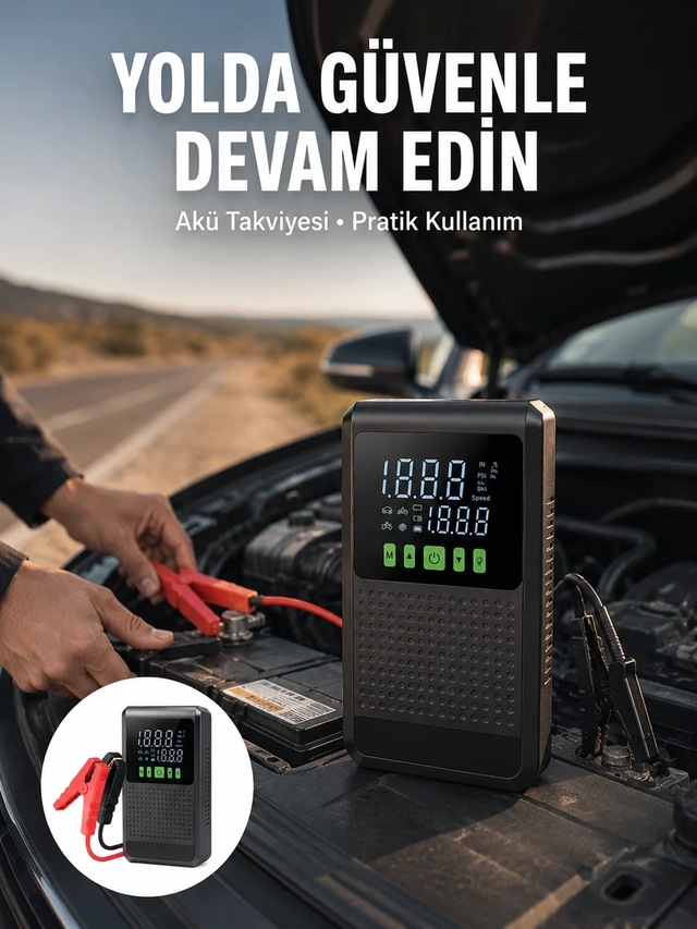 Ers Şarjlı Araç Akü Takviyeli Hava Pompası Powerbank Özellikli Yeni Nesil