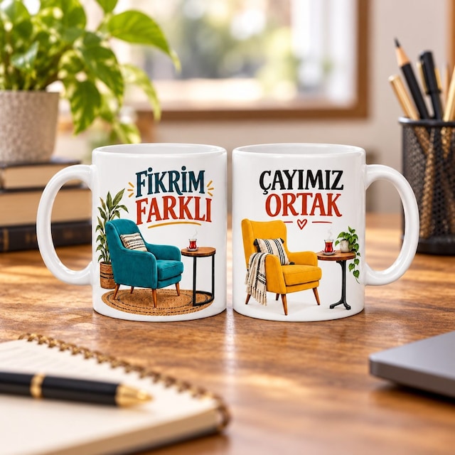 Ortak Masa 2'li Porselen Kupa Seti - Model 757