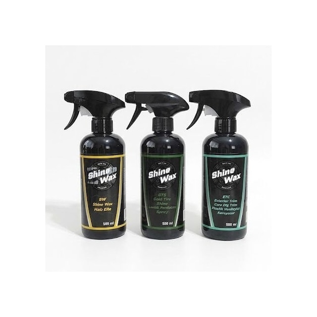 Shine Wax Hızlı Cila & Lastik Parlatıcı Sprey & Dış Trim Yenileyici 500 Ml 3'lü Set