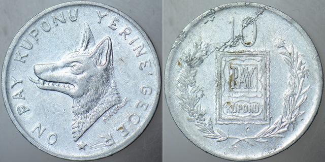 10 Pay Kuponu 1960-70 Ler Bozkurt Başı. Günaydın Gazetesi. 22 Mm Çapında Alüminyum.