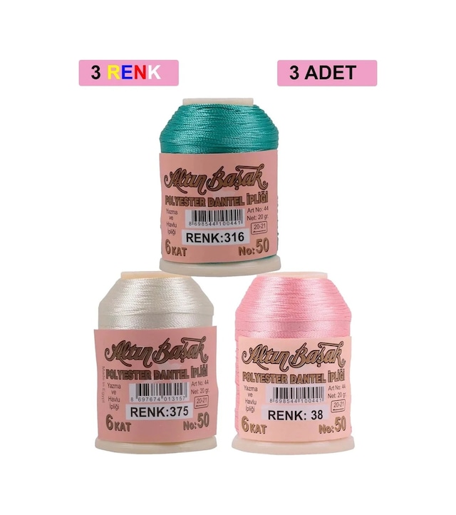 Ers 3 Adet Altınbaşak Oya Ve Dantel İpi 20 Gr - Royaleks - No: 375 - 038 - 316