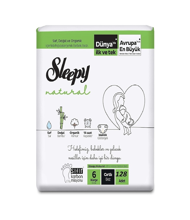 Sleepy Natural Bebek Bezi 6 Numara Xlarge 128 Adet
