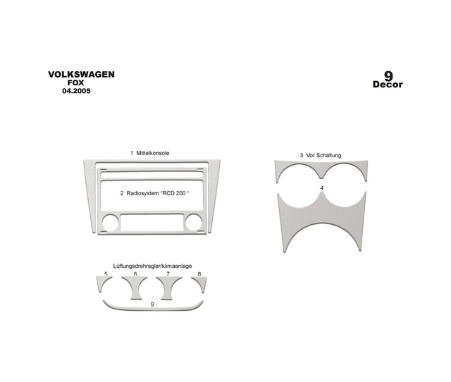 Volkswagen Fox Torpido Kaplama 2005 9 Parça Alüminyum