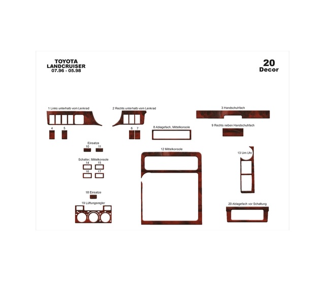 Toyota Land Cruiser Torpido Kaplama 1996-1998 20 Parça Maun
