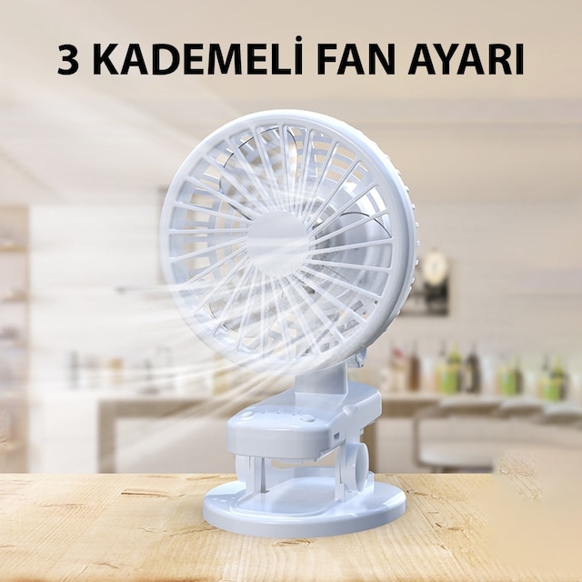 3 Kademe Şarjlı Mandallı 120 Taşınabilir Fan Vantilatör F02