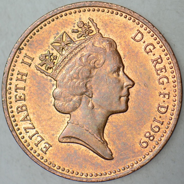 Birleşik Krallık 1 Penny 1989 İngiltere. Kraliçe Iı. Elizabeth. Çilaltı.