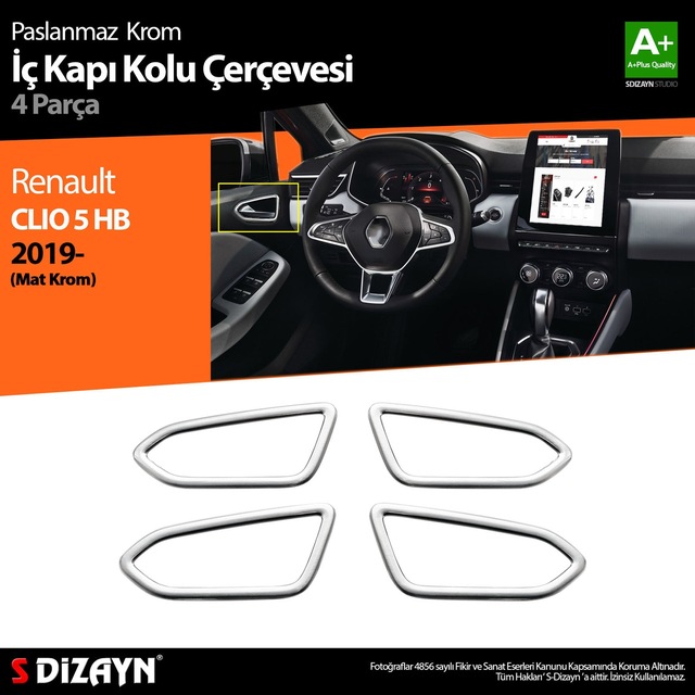 S-Dizayn Renault Clio 5 Krom İç Kapı Kolu Çerçevesi 4 Prç. 2019 V